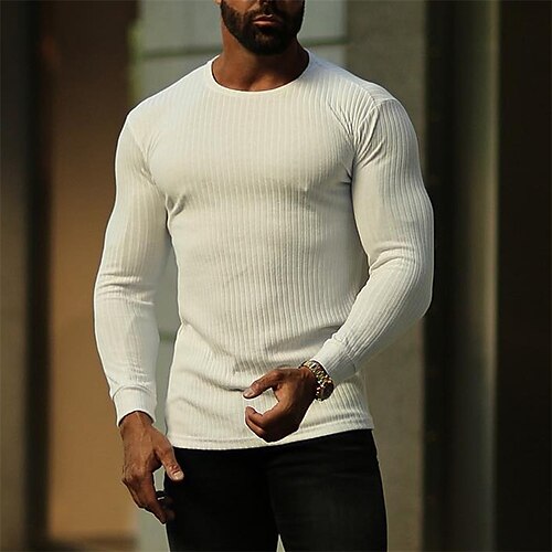 

Men's T shirt Tee Solid Colored Crew Neck Beige Street Sports Long Sleeve Clothing Apparel Fashion Designer Casual Comfortable