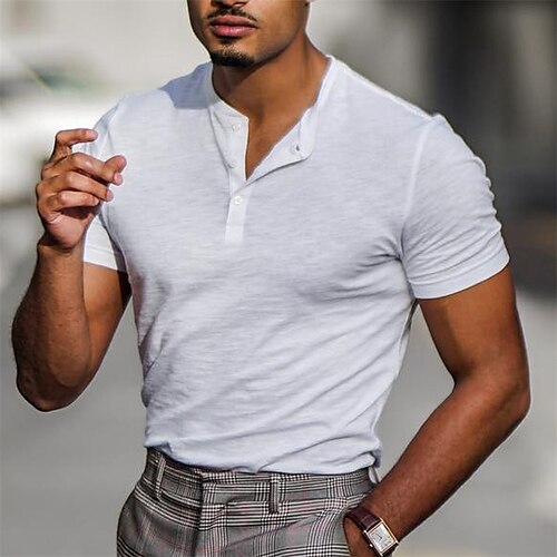 

Men's T shirt Tee Solid Colored V Neck White Street Sports Short Sleeve Button-Down Clothing Apparel Fashion Designer Casual Comfortable / Summer / Summer