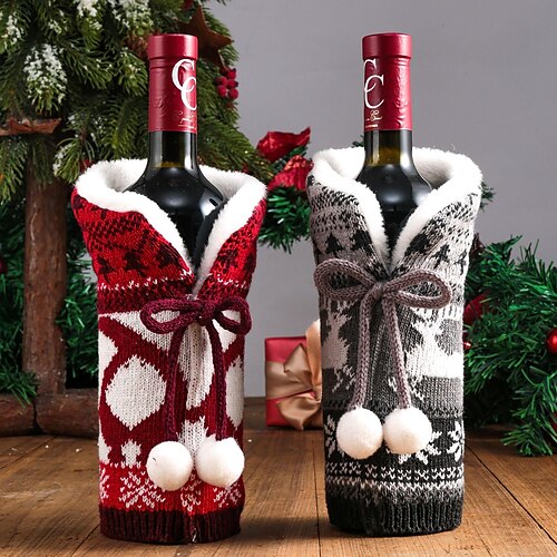 

Christmas Red Wine Set Christmas Wool Ball Knitting Wine Bottle Decoration Creative for Christmas Party