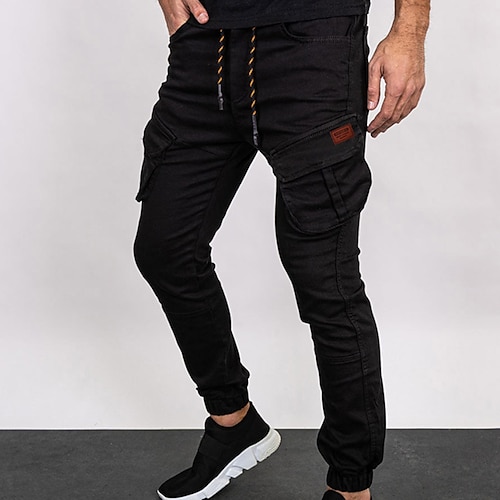 

Men's Skinny Joggers Trousers Work Shorts Casual Pants Pocket Drawstring Solid Colored Comfort Soft Daily Holiday Streetwear Cotton Blend Streetwear Casual Dark Khaki Black Micro-elastic / Spring