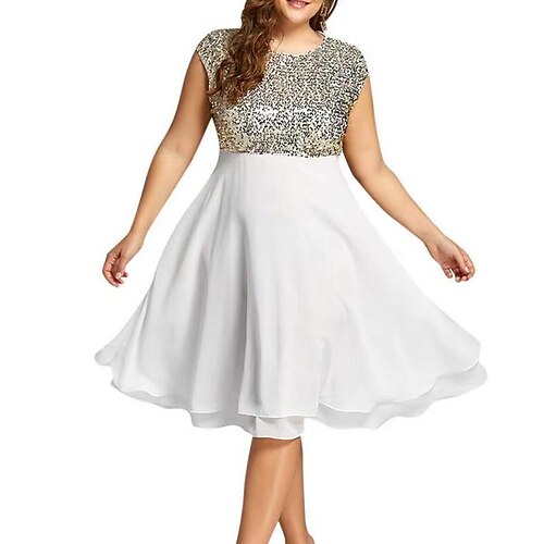

Women's Plus Size Party Dress Color Block Crew Neck Sleeveless Fall Winter Stylish Elegant Prom Dress Midi Dress Party Date Dress / Sequin Dress