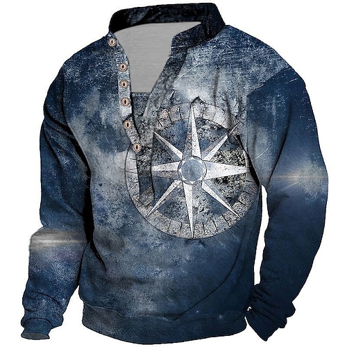 

Men's Unisex Sweatshirt Pullover Button Up Hoodie Geometric Graphic Prints Print Casual Daily Sports 3D Print Streetwear Designer Casual Clothing Apparel Hoodies Sweatshirts Long Sleeve Navy Blue