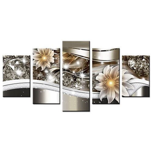 

5 Panels Flower Prints Crystal Floral Modern Wall Art Wall Hanging Gift Home Decoration Rolled Canvas Unframed Unstretched Painting Core