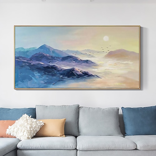 

Handmade Oil Painting Canvas Wall Art Decor Original Sun in the Mountains Painting Abstract Landscape Painting for Home Decor With Stretched Frame/Without Inner Frame Painting