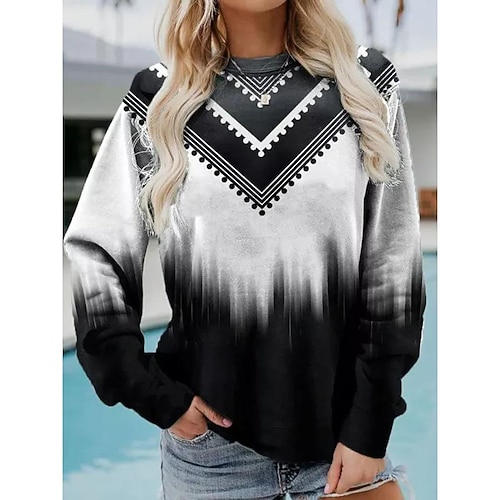 

Women's Hoodie Sweatshirt Sportswear Green Yellow Wine Geometric Casual Round Neck Long Sleeve S M L XL 2XL 3XL