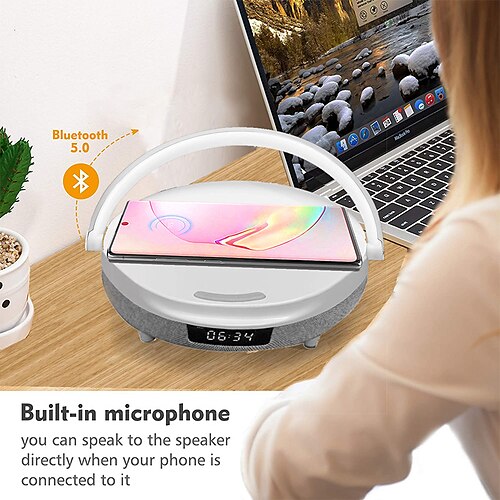 

Bluetooth Speaker With Digital Alarm Clock Wireless Charger and LED Night Light Fast Charging Stand for Home Office Nightstand Compatible with iOS and Android Devices Christmas gifts