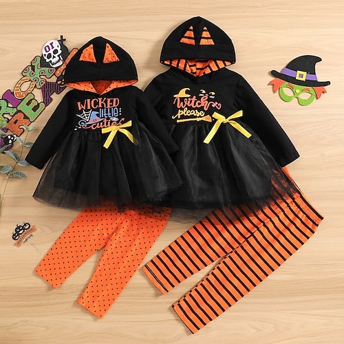 

Kids Girls' Halloween Clothing Set 2 Pieces Black Cartoon School Street Active Daily 2-6 Years