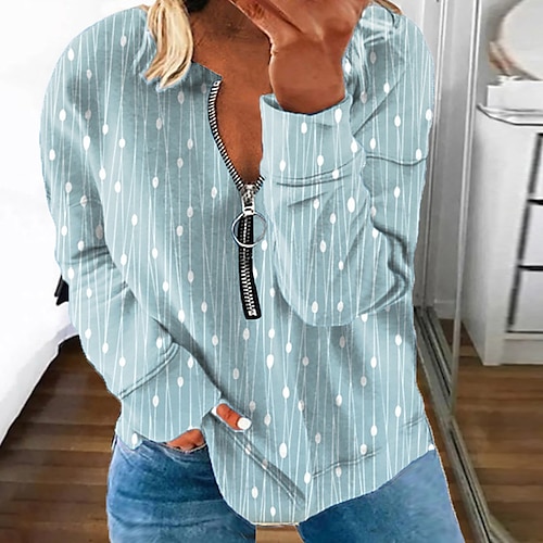 

Women's Plus Size Tops Pullover Sweatshirt Hoodie Sweatshirt Graphic Zipper Print Long Sleeve Round Neck Casual Daily Vacation Polyester Fall Winter Blue