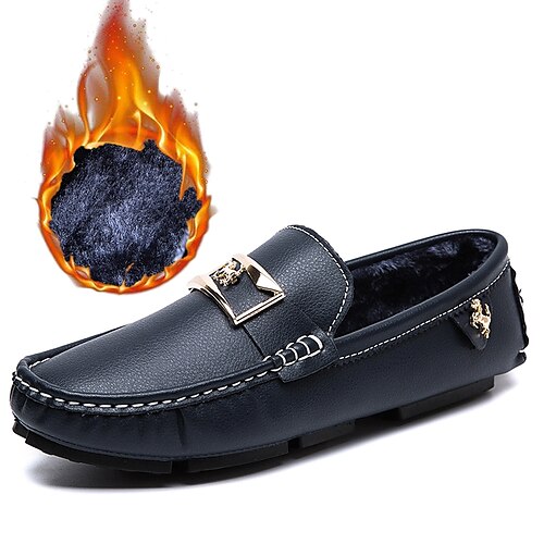 

Men's Loafers & Slip-Ons Moccasin Comfort Shoes Fleece lined Casual Classic British Daily Office & Career PU Black Blue Winter Fall