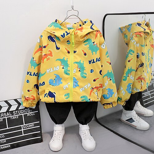 

Kids Boys Coat Outerwear Cartoon Long Sleeve Coat Street Active Cool Blue Yellow 2-8 Years