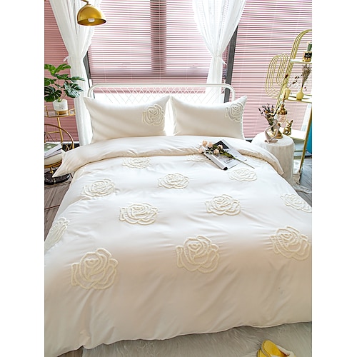 

3 Pieces Duvet Cover Set Hotel Bedding Sets Comforter Cover Rose Jacquard, Include 1 Duvet Cover, 2 Pillowcases for Double/Queen/King(1 Pillowcase for Twin/Single)