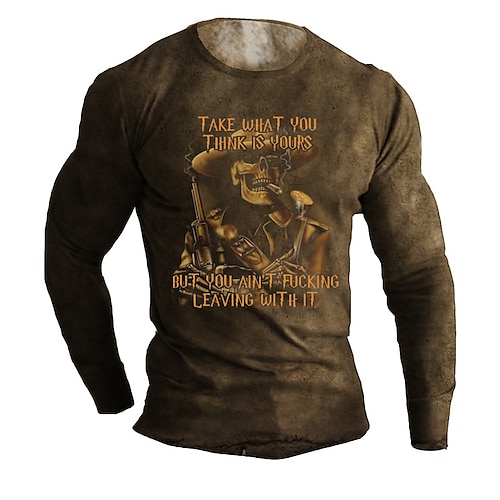 

Hombre Unisexo Camiseta Cráneos Estampados Cuello Barco Marrón Impresión 3D Exterior Calle Manga Larga Estampado Ropa Básico Deportes Design Casual