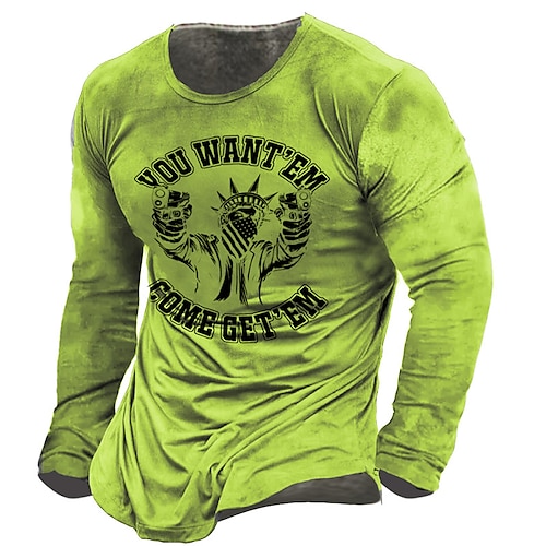 

Men's Unisex T shirt Tee Cartoon Letter Graphic Prints Crew Neck Green 3D Print Outdoor Street Long Sleeve Print Clothing Apparel Basic Vintage Sports Designer