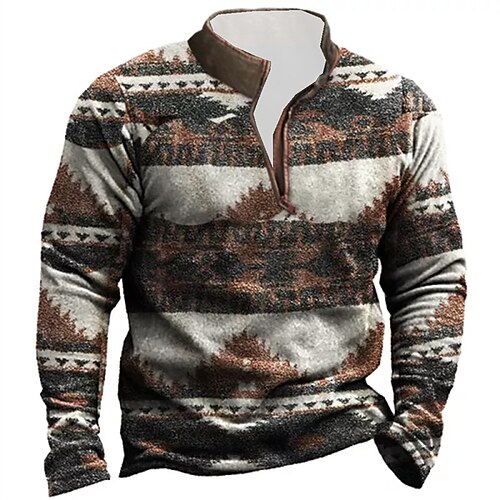 

Men's Unisex Zip Up Sweatshirt Pullover Quarter Zipper Sweatshirt Coffee Half Zip Tribal Graphic Prints Zipper Print Daily Sports 3D Print Designer Casual Big and Tall Spring & Fall Clothing Apparel