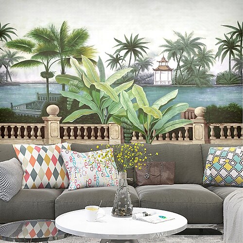 

Papier peint mural autocollant mural couvrant impression peler et coller amovible auto-adhésif paysage pavillon cocotier pvc/vinyle décor à la maison