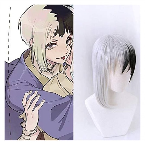 

Anime Dr.Stone Cosplay Asagiri Gen Black White Costume Wig Heat Resistance Fiber Synthetic Hair