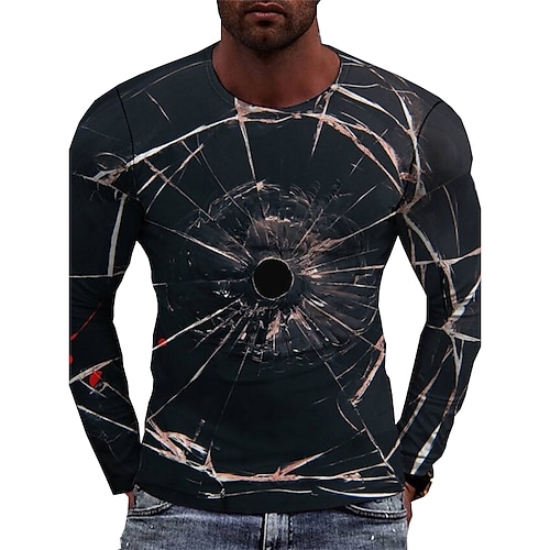 

Men's Unisex T shirt Tee Graphic Prints Crack Crew Neck Black Long Sleeve 3D Print Outdoor Street Print Tops Basic Sports Casual Classic