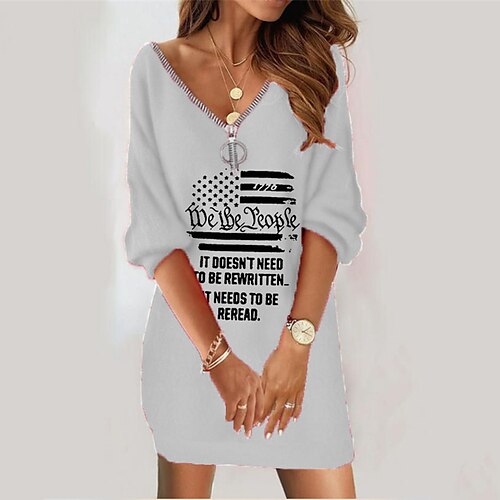 

Women's Sweatshirt Dress Shift Dress Short Mini Dress Gray White Black Long Sleeve Geometric Cat Letter Zipper Print Fall Winter V Neck Vacation Casual 2022 S M L XL XXL 3XL / 3D Print