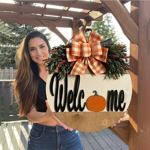 

Fall Door Hanger-Halloween Welcome Door Number Pendant Wooden Door Number Decorative Crafts