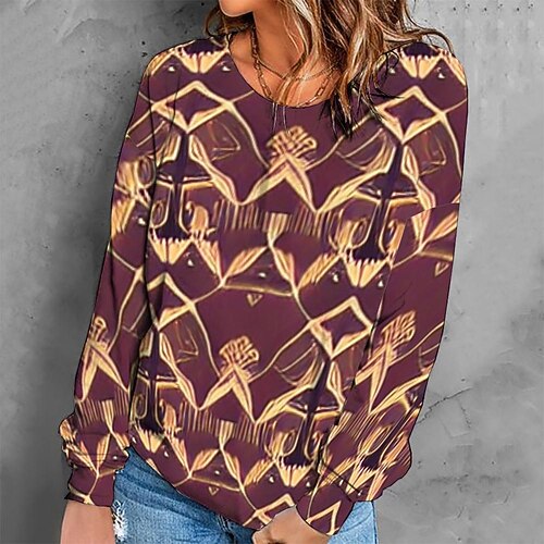 

Women's Sweatshirt Pullover Retro Brown Graphic Geometric Tie Dye Casual Round Neck Long Sleeve S M L XL 2XL 3XL / Winter