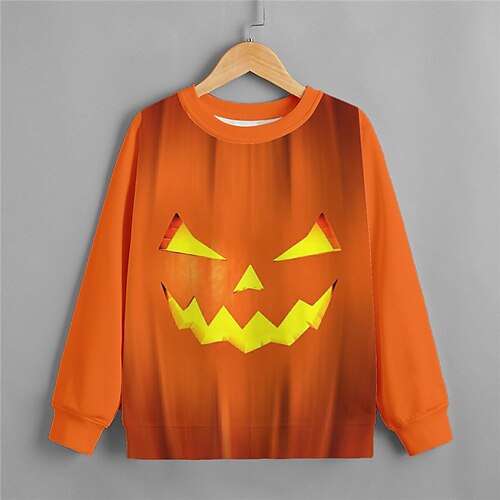 

Kids Boys Halloween Sweatshirt Pumpkin Outdoor 3D Print Long Sleeve Crewneck Active 3-12 Years Winter Orange