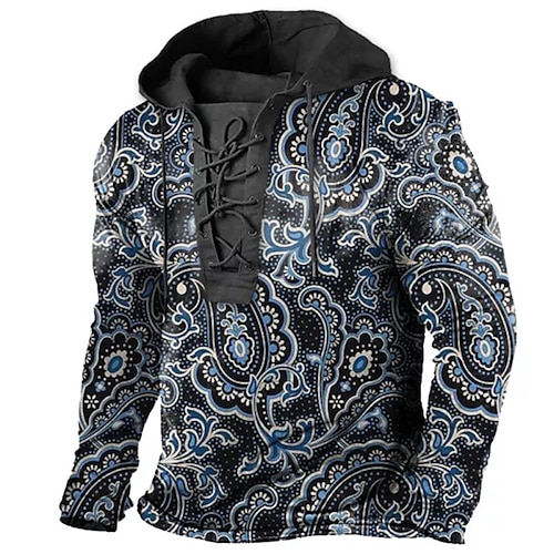 

Men's Unisex Pullover Hoodie Sweatshirt Pullover Blue Hooded Tribal Graphic Prints Lace up Print Casual Daily Sports 3D Print Boho Streetwear Designer Clothing Apparel Hoodies Sweatshirts Long Sleeve