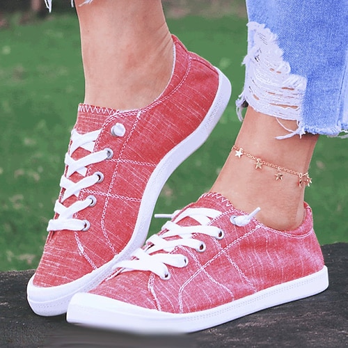 

Women's Sneakers Daily Plus Size Canvas Shoes Lace-up Flat Heel Round Toe Casual Canvas Elastic Band Solid Colored Blue Red Grey