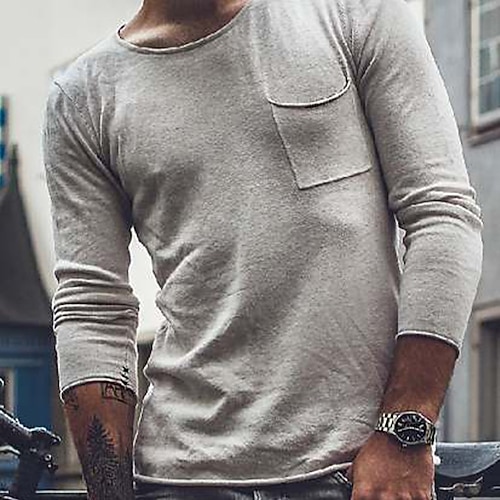 

Men's T shirt Tee Solid Color Crew Neck White Long Sleeve Street Daily Tops Simple Casual Comfortable Pocket