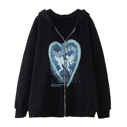 

Women's Hoodie Jacket Warm Breathable Outdoor Daily Wear Vacation Going out Pocket Print Zipper Hoodie Vintage Sports Comfortable Street Style Heart Regular Fit Outerwear Long Sleeve Winter Fall