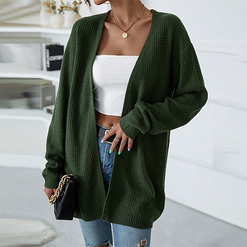 

Mujer Chaqueta de Punto Puente Waffle Tejer De Punto Color puro Frente Abierto Elegante Casual Exterior Diario Invierno Otoño Verde Trébol S M L / Manga Larga / Ajuste regular / Noche