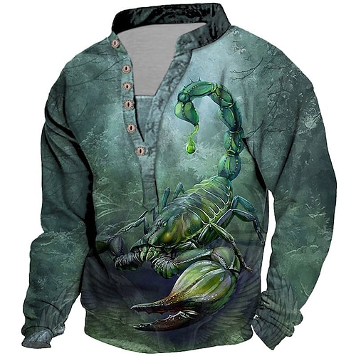 

Men's Unisex Sweatshirt Pullover Button Up Hoodie Green Standing Collar Animal Patterned Graphic Prints Print Casual Daily Sports 3D Print Streetwear Designer Casual Spring & Fall Clothing Apparel