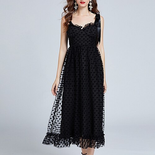

Women's Party Dress Sheath Dress Maxi long Dress Black Sleeveless Pure Color Lace Backless Cold Shoulder Fall Winter Spaghetti Strap Fashion Party Modern 2022 S M L XL XXL
