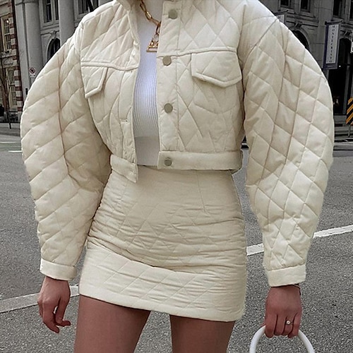 

Women's Winter Jacket Winter Coat Parka Windproof Warm Outdoor Street Daily Vacation Button Pocket Single Breasted Turndown Casual Street Style Solid Color Regular Fit Outerwear Long Sleeve Winter