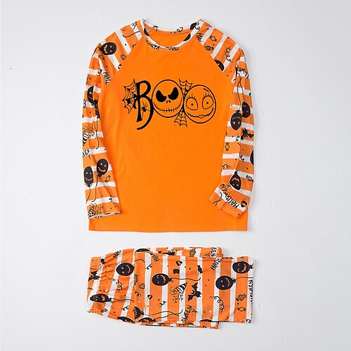 

Men's Sleepwear Pajama Set Pajama Top and Pant 2 Pieces Graphic Prints Fashion Comfort Soft Home Halloween Bed Cotton Blend Breathable Crew Neck Long Sleeve Fall Winter Orange