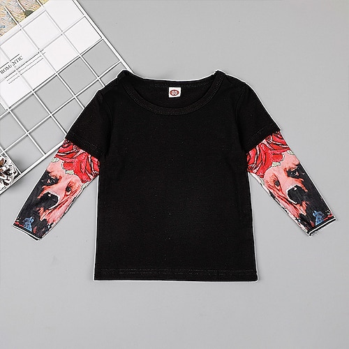 

Kids Boys T shirt Dog Daily Long Sleeve Fashion Cotton 3-6 Years Winter Black