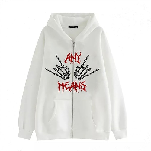 

Women's Casual Jacket Windproof Warm Outdoor Halloween Street Casual Zipper Pocket Print Zipper Hoodie Fashion Casual Street Style Halloween Regular Fit Outerwear Long Sleeve Winter Fall Black Blue