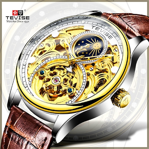 

Tevise T820A Mechanical Watch for Men Analog Automatic self-winding Tourbillion Luminous Stylish Formal Style Waterproof Hollow Engraving Noctilucent Alloy Leather Classic Theme Fashion Machine