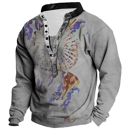 

Men's Unisex Sweatshirt Pullover Button Up Hoodie Blue Purple Orange Standing Collar Bear Graphic Prints Print Casual Daily Sports 3D Print Streetwear Designer Casual Spring & Fall Clothing Apparel