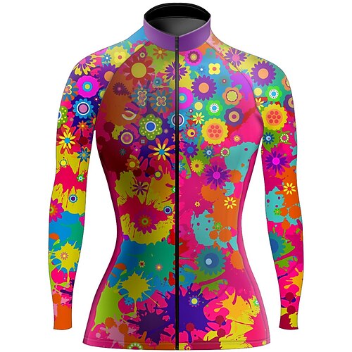 

21Grams Women's Cycling Jersey Long Sleeve Bike Top with 3 Rear Pockets Mountain Bike MTB Road Bike Cycling Quick Dry Moisture Wicking Red Floral Botanical Spandex Sports Clothing Apparel / Stretchy
