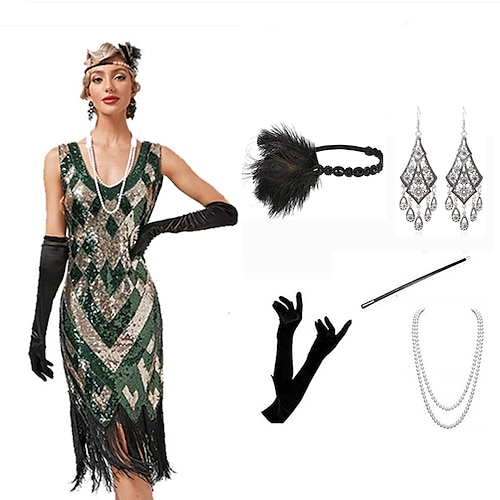 

Der große Gatsby Brüllen 20s Der große Gatsby Flapper Kleid Partykostüm Maskerade Damen Pailletten Quaste Kostüm Jahrgang Cosplay Partyabend Kleid Ärmellos Kürzer Länge Kleid Halloween