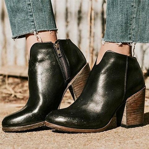 

Women's Boots Daily Cowboy Boots Plus Size Booties Ankle Boots Chunky Heel Round Toe Vintage Sexy PU Leather Zipper Solid Colored Black Brown