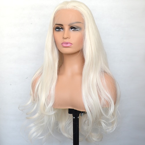 

Platinum Blonde Synthetic Lace Front Wig Wave Heat Resistant Fiber Natural Hairline Cosplay For Women