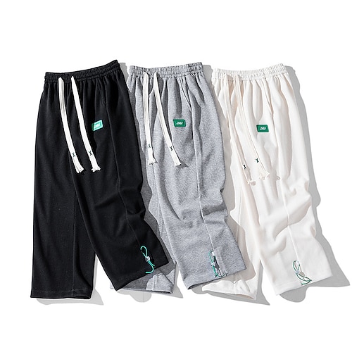 

Men's Trousers Casual Pants Drawstring Elastic Waist Wide Leg Solid Color Comfort Breathable Casual Daily Streetwear Sports Fashion Loose Fit Black Grey Micro-elastic / Elasticity