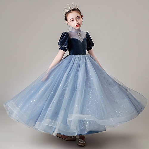 

Princess Floor Length High Neck Poly&Cotton Blend Junior Bridesmaid Dresses&Gowns With Ruching Wedding Party Dresses 4-16 Year