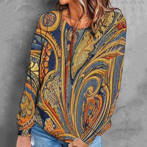 

Women's Sweatshirt Pullover Retro Yellow Graphic Geometric Tie Dye Casual Round Neck Long Sleeve S M L XL 2XL 3XL / Winter