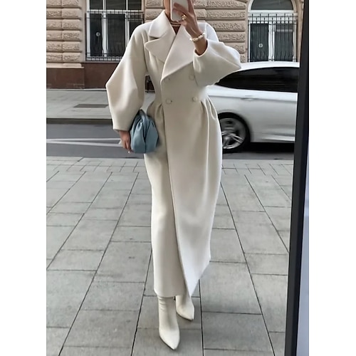 

Women's Winter Jacket Winter Coat Casual Jacket Comfortable Formal Office / Career Daily Button Double Breasted Turndown Elegant Sophisticated Street Style Solid Color Regular Fit Outerwear Long