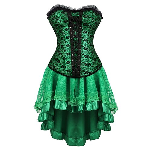 

Corset Women's Control Slips Corsets Prom Party & Evening Club Green Spandex Gothic Sexy Corset Set Hook & Eye Backless Tummy Control Lace Flower Fall Winter