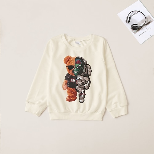 

Kids Unisex Sweatshirt Letter Daily Long Sleeve Crewneck Neutral 3-8 Years Fall Beige