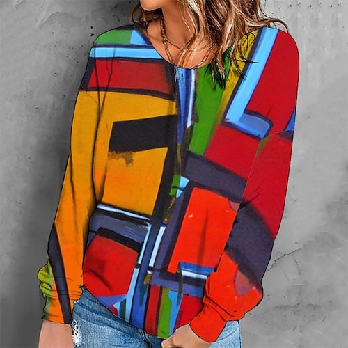 

Women's Sweatshirt Pullover Retro Red Graphic Geometric Tie Dye Casual Round Neck Long Sleeve S M L XL 2XL 3XL / Winter