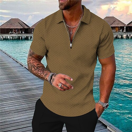

Men's Collar Polo Shirt Golf Shirt Geometry Turndown Brown 3D Print Outdoor Street Short Sleeves Zipper Print Clothing Apparel Fashion Designer Casual Breathable / Summer / Spring / Summer